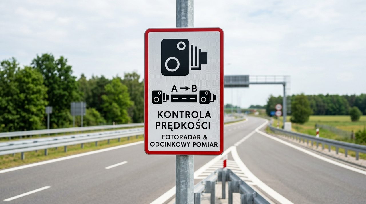 Trzy nowe znaki drogowe ostrzegające przed kontrolą, ustawione obok siebie.
