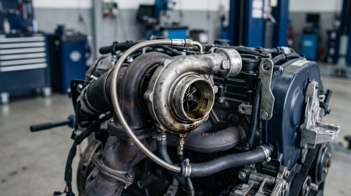 Turbosprężarka z przewodem olejowym, ślady oleju w rurze dolotowej